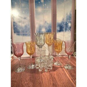 🍷 European Vintage Optic Swirl Pastel Wine Glasses – Set of 6